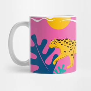 Walking Leopard Illustration ( pink background ) Mug